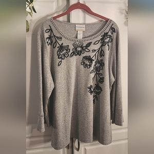 Alfred Dunner Embroidered, Beaded, Crochet Long Sleeve Top! ✨️